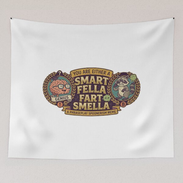 Item preview, Smart Fella vs Fart Smella | Funny Spoonerism Meme Retro Badge designed and sold by Wear Sculpt.