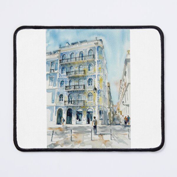 Item preview, Lisbon Blue Tiled Building Watercolor designed and sold by caracatita75.