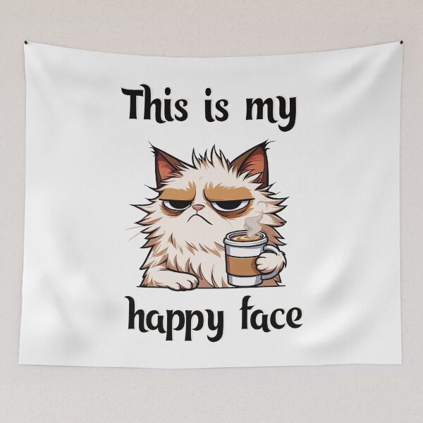 Item preview, Grumpy Coffee Cat - This Is My Happy Face designed and sold by BlackCat Vibe.
