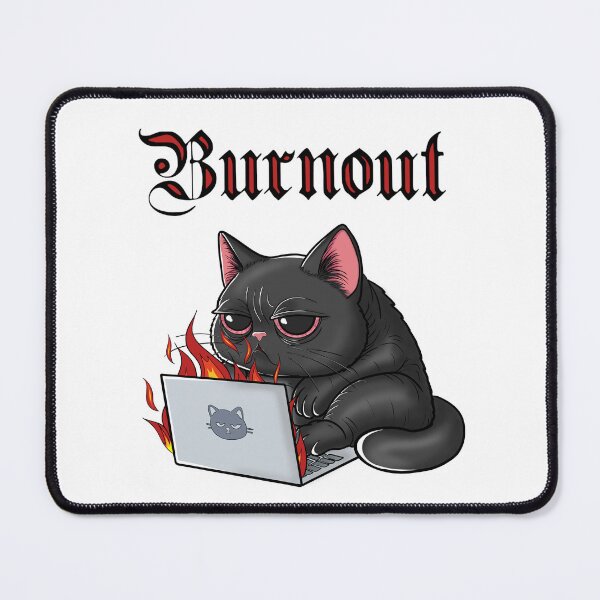 Item preview, Burnout Cat - Black Cat Working Remotely Meme designed and sold by BlackCat Vibe.