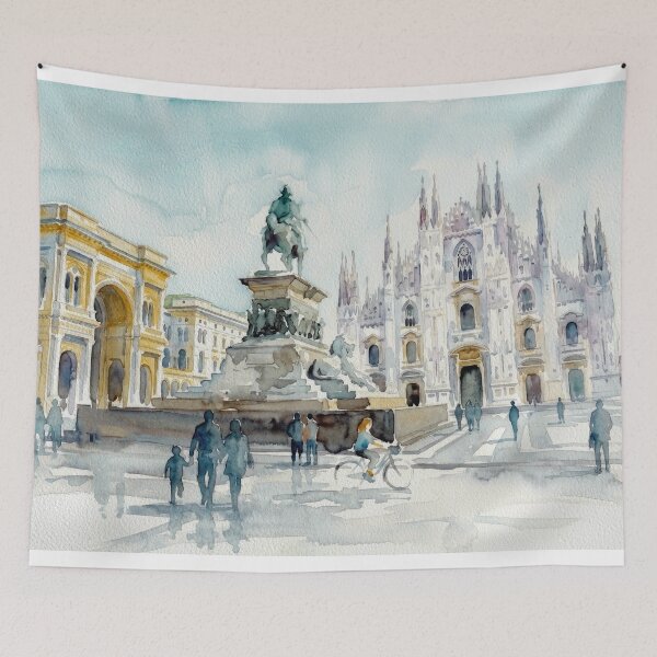 Item preview, Milan Duomo Cathedral Square Watercolor designed and sold by caracatita75.