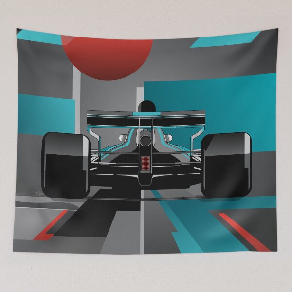 Item preview, Formula One graphic poster Bauhaus design Mercedes colors designed and sold by blackdogshop.