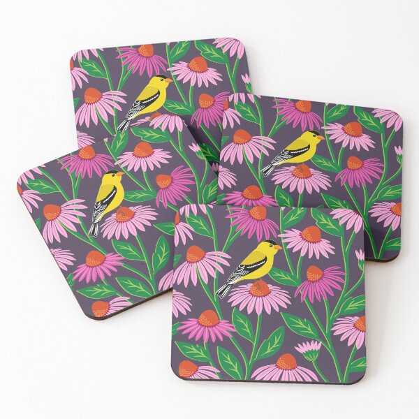 Item preview, Goldfinch birds with pink coneflowers designed and sold by Jennifer Ladd.