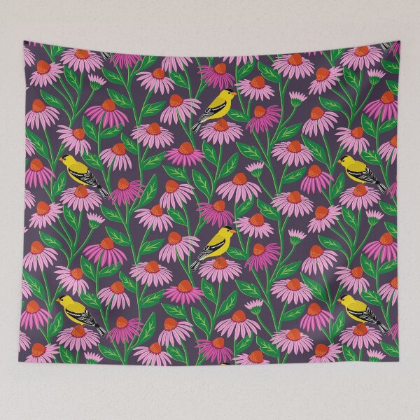 Item preview, Goldfinch birds with pink coneflowers designed and sold by Jennifer Ladd.