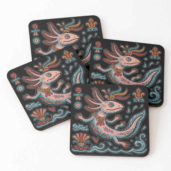 Item preview, Aztec axolotl Xolotl god engraved tribal pattern pink and blue mexican salamander eroded vintage style, black - HD ONLINE STORE designed and sold by bard-art.