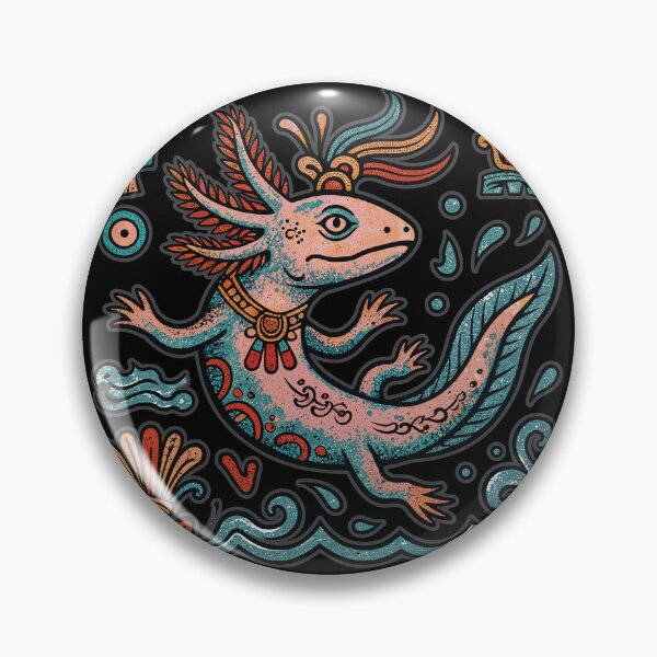 Item preview, Aztec axolotl Xolotl god engraved tribal pattern pink and blue mexican salamander eroded vintage style, black - HD ONLINE STORE designed and sold by bard-art.