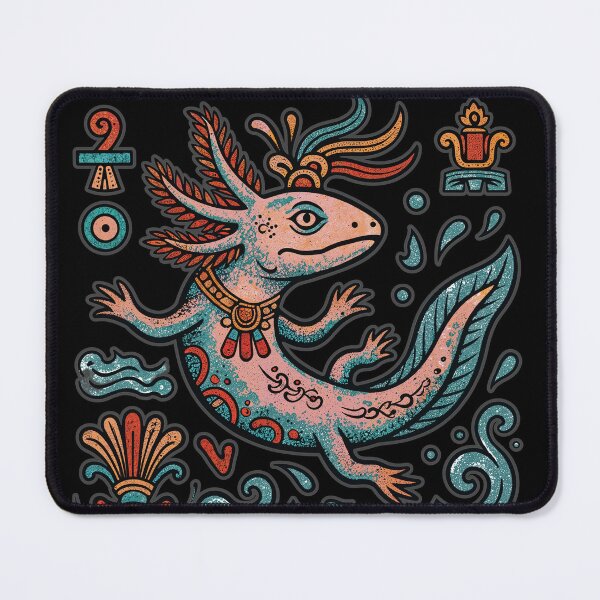 Item preview, Aztec axolotl Xolotl god engraved tribal pattern pink and blue mexican salamander eroded vintage style, black - HD ONLINE STORE designed and sold by bard-art.