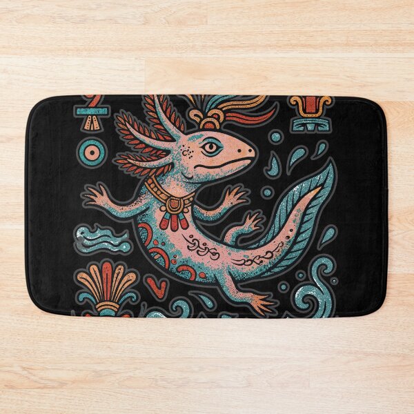 Item preview, Aztec axolotl Xolotl god engraved tribal pattern pink and blue mexican salamander eroded vintage style, black - HD ONLINE STORE designed and sold by bard-art.