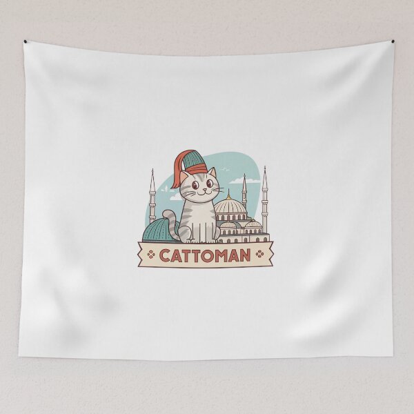 Item preview, Cattoman - Cute Ottoman Cat with Fez and Istanbul Mosque Illustration designed and sold by asliberry.