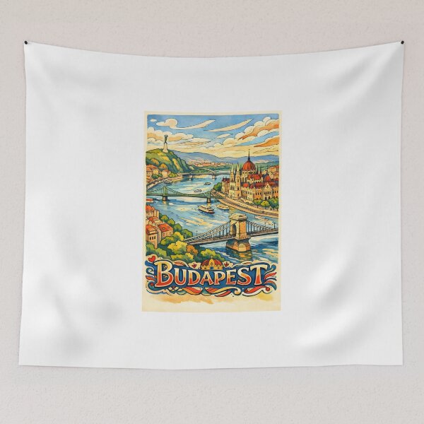 Item preview, Budapest Illustrated Cityscape – Artistic Travel Poster of Hungary designed and sold by Ar0undTheW0rld.