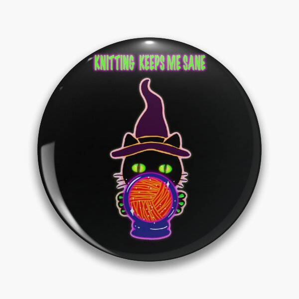 Item preview, Knitting Keeps Me Sane – Neon Witch Cat Knitting Sticker designed and sold by ArtyWares.