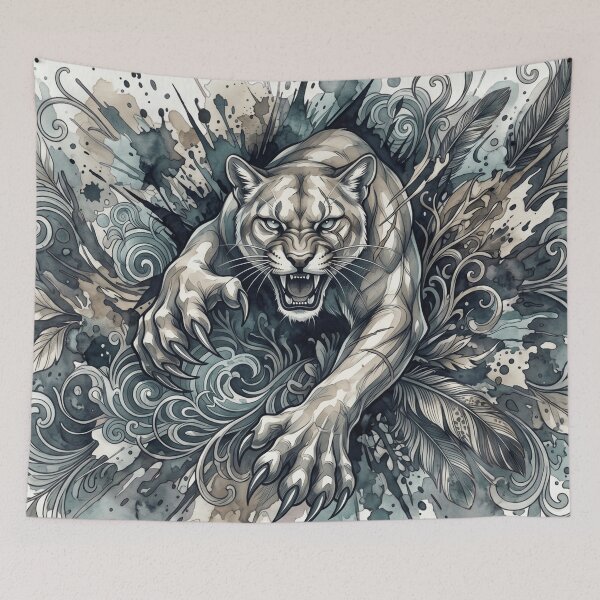 Item preview, Roaring Panther Watercolor Ink Drawing designed and sold by MarCinu Art.