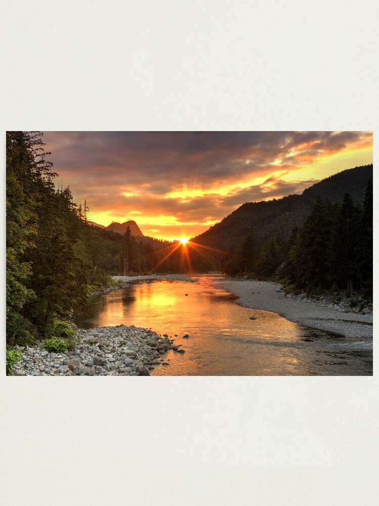 "Sunset on Skykomish River in Index, Washington" Photographic Print for