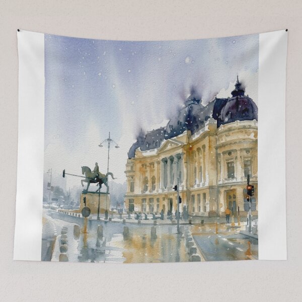 Item preview, Central University Library Bucharest – Watercolor Cityscape designed and sold by caracatita75.