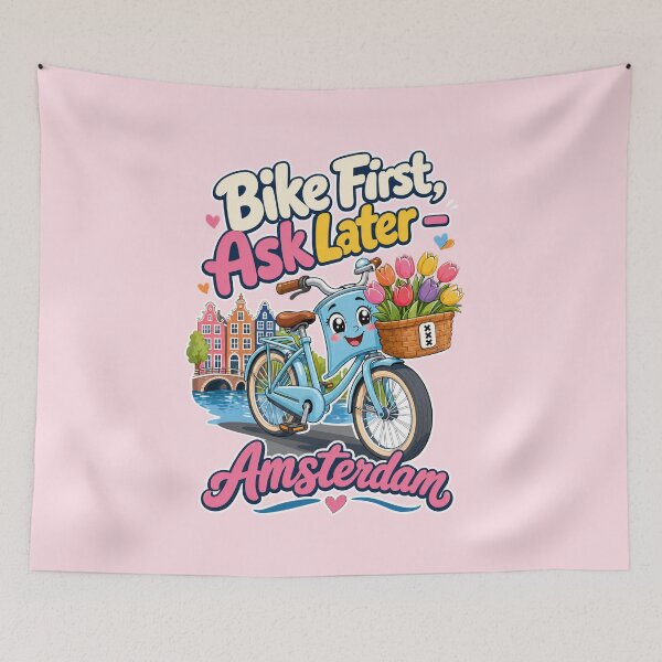 Item preview, Bike First, Ask Later Amsterdam — Cute Dutch Bicycle & Tulips Travel Design designed and sold by Balasan.
