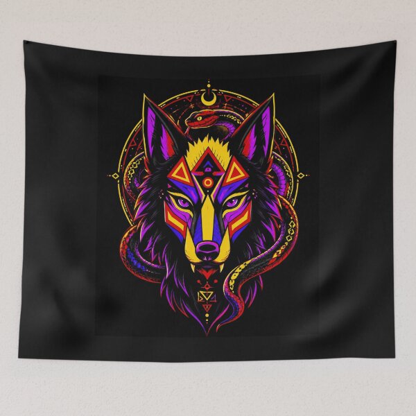 Item preview, Sacred Neon Wolf Serpent Totem designed and sold by ZunZunArt.