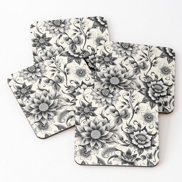 Item preview, Black White Botanical Folk Pattern Art designed and sold by Apex Designs.