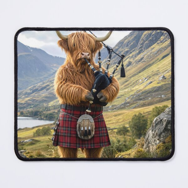 Item preview, Scottish Highland Cow Playing the Bagpipes designed and sold by Maria Dryfhout.