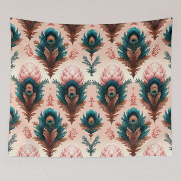 Item preview, Elegant Peacock Feather Pattern with Pink Floral Accents designed and sold by semenol.