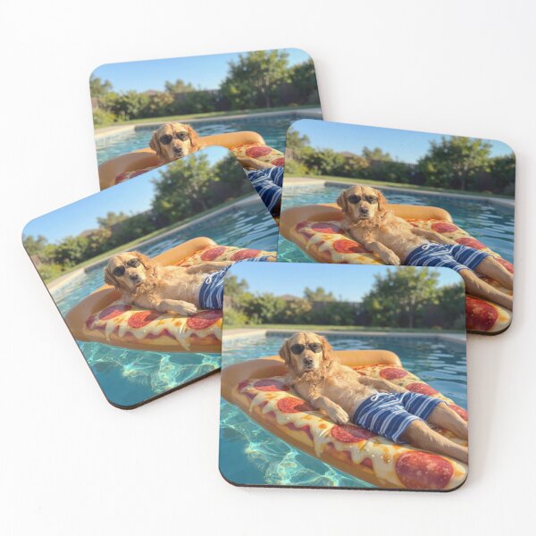 Item preview, Golden Retriever on a Pizza Slick Pool Mattress designed and sold by Maria Dryfhout.