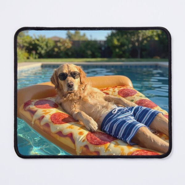 Item preview, Golden Retriever on a Pizza Slick Pool Mattress designed and sold by Maria Dryfhout.