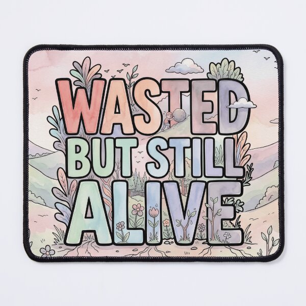 Item preview, Minimalist Wasted But Still Alive Watercolor Gamer Text designed and sold by MarCinu Art.