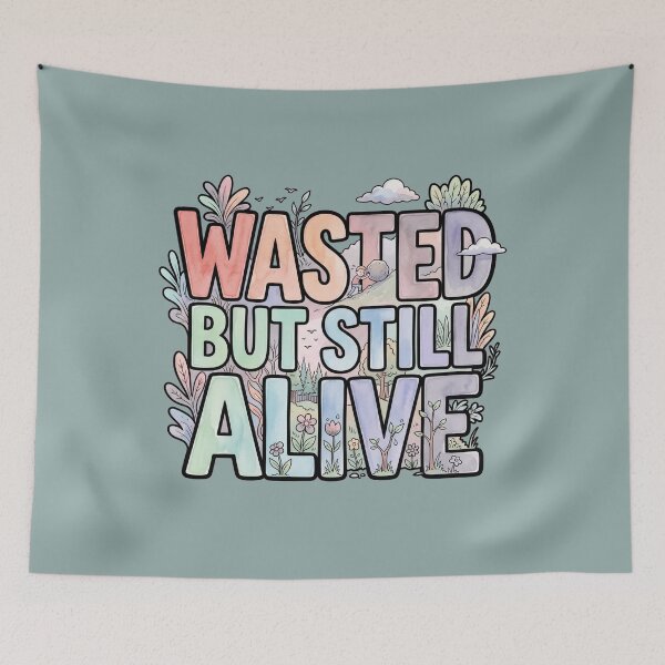Item preview, Minimalist Wasted But Still Alive Watercolor Gamer Text designed and sold by MarCinu Art.