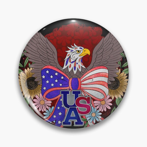 Artikelvorschau, USA-Adler, patriotisches Schleifen-Sonnenblumen-Design – Tiefrote Aquarellfarbe entworfen und verkauft von Ink & Kind Studio.