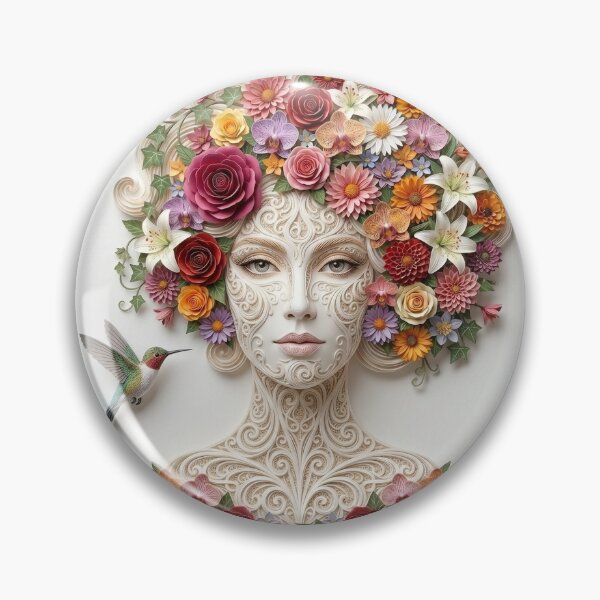 Item preview, Paper-Cut Woman Fantasy Portrait: Blossoms & Hummingbirds designed and sold by ValhallaFantasy.