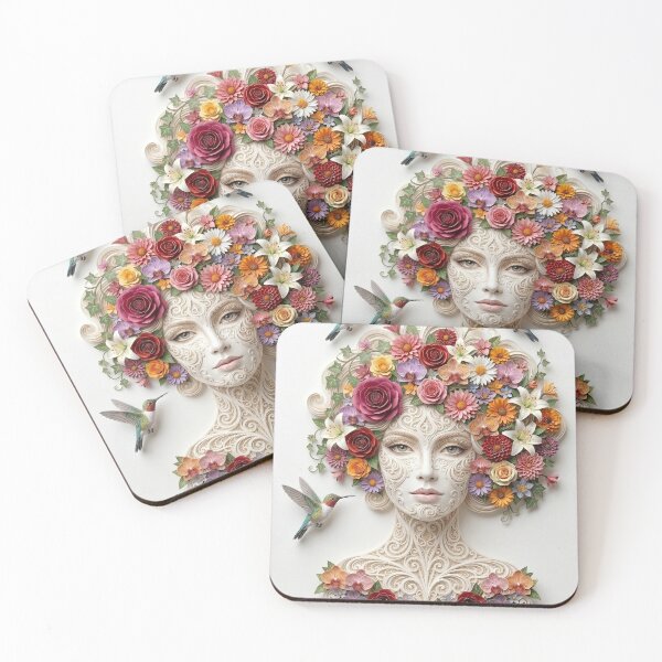 Item preview, Paper-Cut Woman Fantasy Portrait: Blossoms & Hummingbirds designed and sold by ValhallaFantasy.