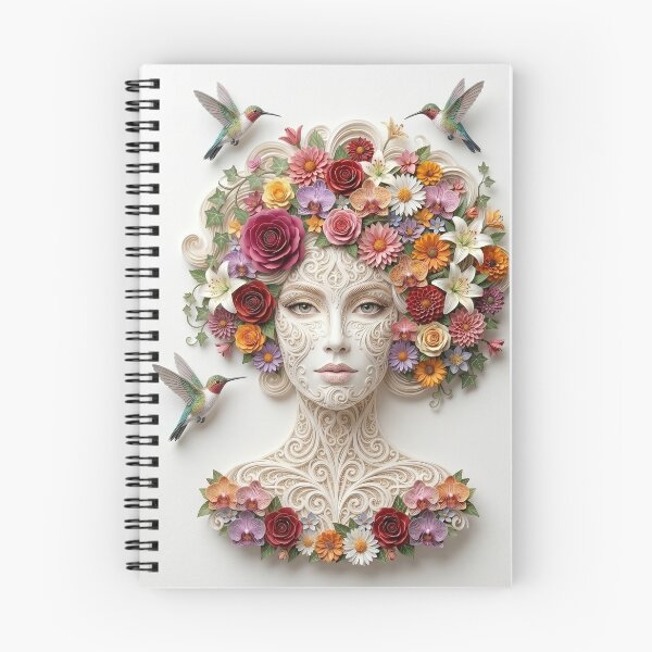 Item preview, Retrato fantástico de mujer recortada en papel: Flores y colibríes designed and sold by ValhallaFantasy.