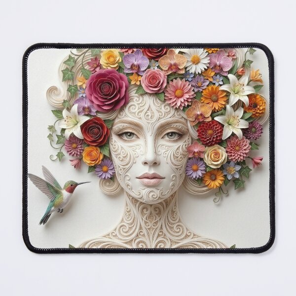 Item preview, Paper-Cut Woman Fantasy Portrait: Blossoms & Hummingbirds designed and sold by ValhallaFantasy.