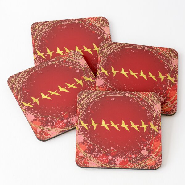 Item preview, Red Gold Birds Circular Silhouette Pattern Design designed and sold by PixorStudio.