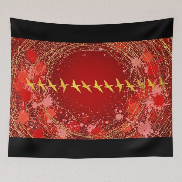 Item preview, Red Gold Birds Circular Silhouette Pattern Design designed and sold by PixorStudio.