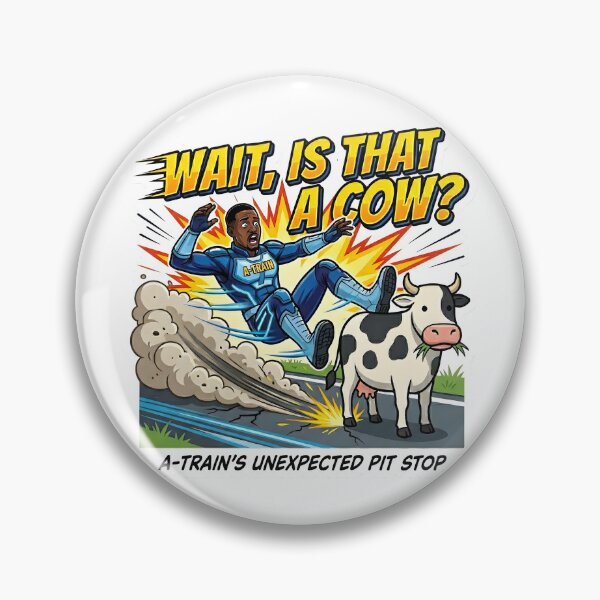 Item preview, A-Train vs. The Cow | Unexpected Pit Stop Sticker designed and sold by Echo Meme.
