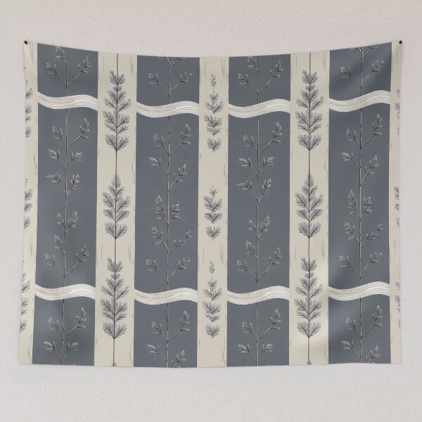 Item preview, Minimalist Blue Striped Pattern with Botanical Line Details designed and sold by semenol.