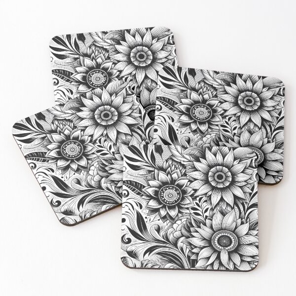 Item preview, Black White Floral Engraving Pattern Art designed and sold by Apex Designs.