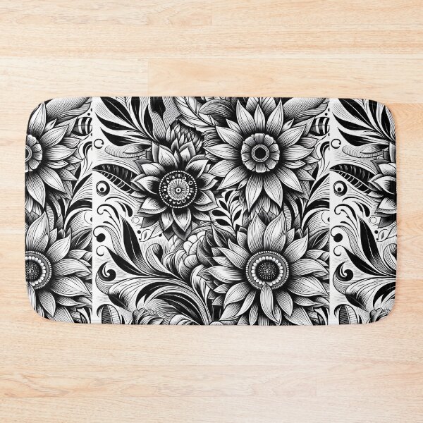 Item preview, Black White Floral Engraving Pattern Art designed and sold by Apex Designs.
