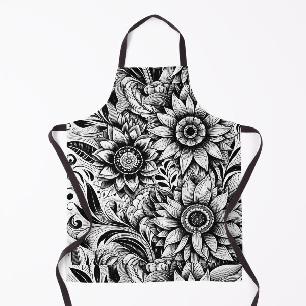 Item preview, Black White Floral Engraving Pattern Art designed and sold by Apex Designs.
