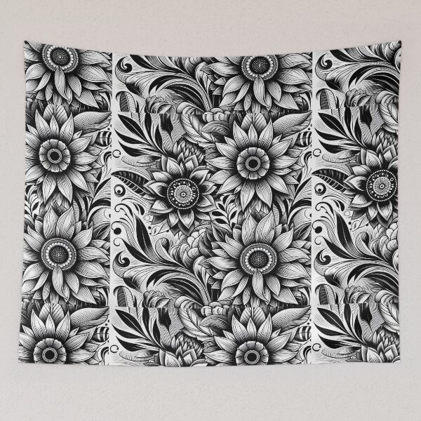 Item preview, Black White Floral Engraving Pattern Art designed and sold by Apex Designs.