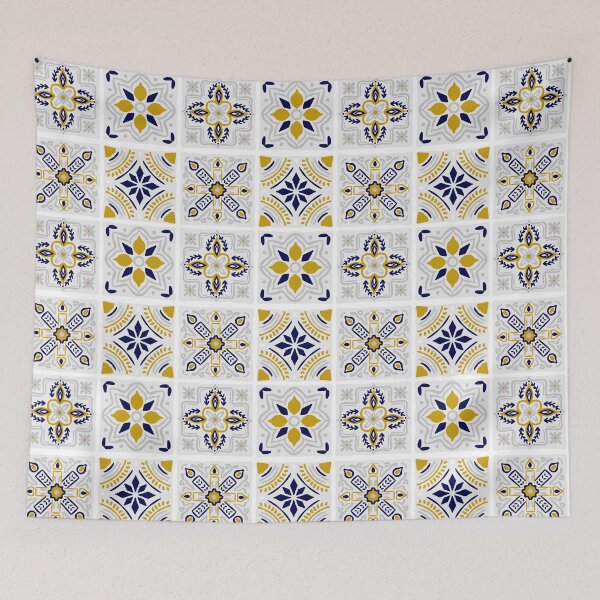 Item preview, Hand drawn tile patten, navy ochre and grey pattern, designed and sold by findlost.