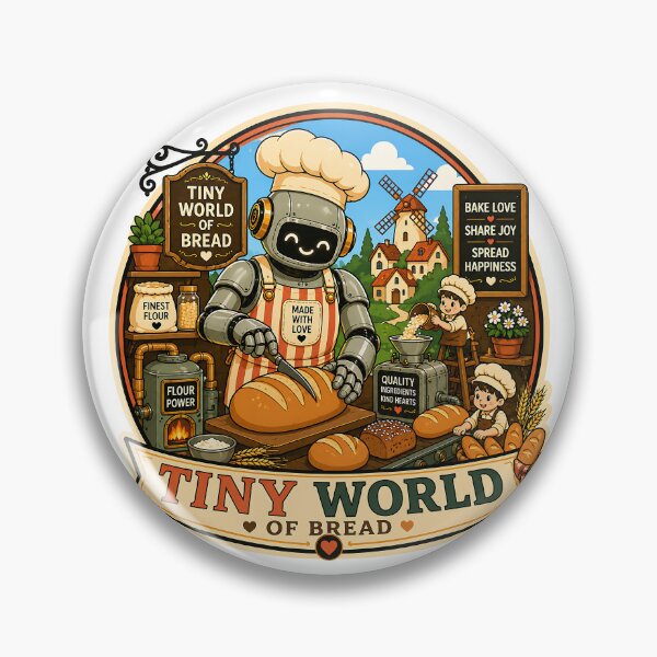 Item preview, Cute Robot Bread Baker Tiny World of Bread Retro Bakery Mascot Design designed and sold by Digital Culture Studio.
