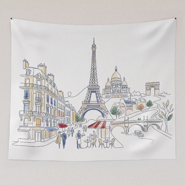 Item preview, Minimal Line Art Paris Cityscape Eiffel Tower Scene designed and sold by PixorStudio.