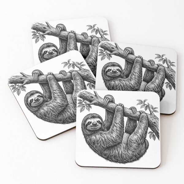 Item preview, Realistic bold line sloth hanging on tree branch designed and sold by Minimalisticaly.