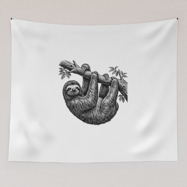 Item preview, Realistic bold line sloth hanging on tree branch designed and sold by Minimalisticaly.
