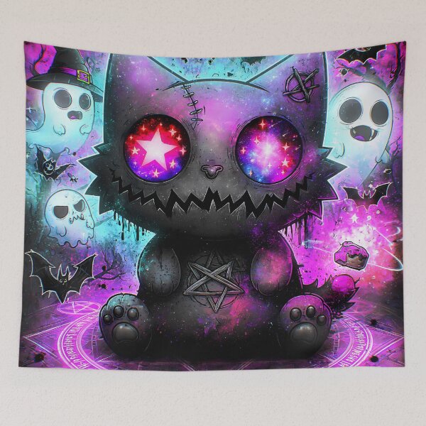 Item preview, Cursed Galaxy Cat Witchy Black Cat with Glowing Star Eyes Pentagram Gothic Horror designed and sold by DonaldWaltersxx.