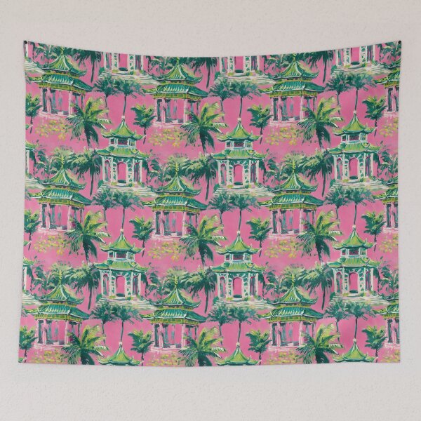 Item preview, Toile de pagoda rosa y verde de estilo preppy de Palm Beach designed and sold by SophieClimaArt.