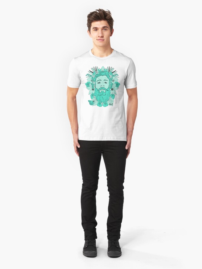 Alternate view of Floral bear Mint Aqua Slim Fit T-Shirt