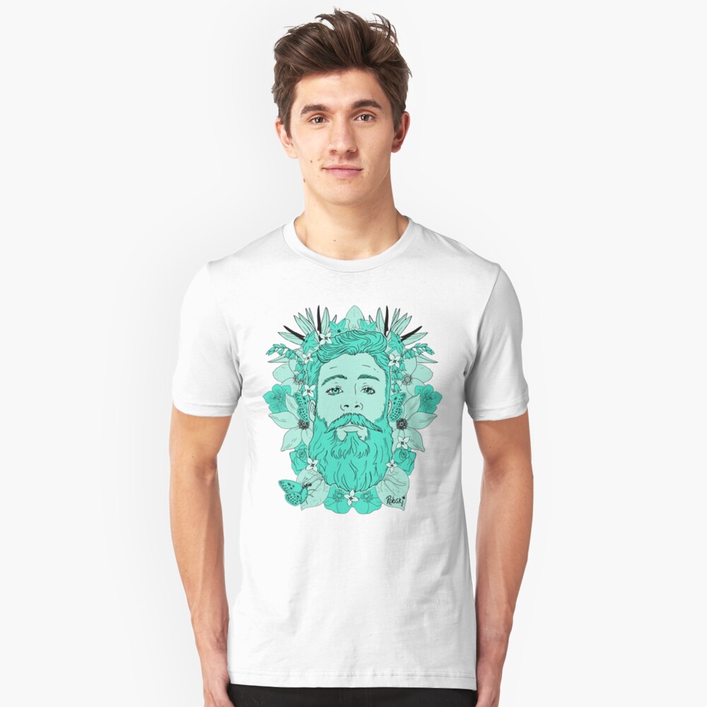 Floral bear Mint Aqua Slim Fit T-Shirt