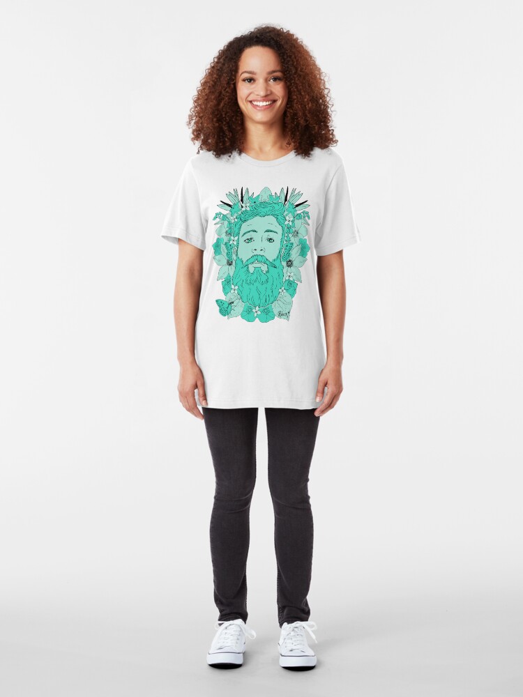 Alternate view of Floral bear Mint Aqua Slim Fit T-Shirt
